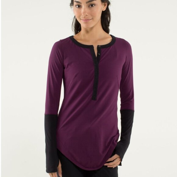 Lululemon Urbanite Henley Long Sleeve Plum Black Womens S Nulu Sporty Breathable - Picture 1 of 8